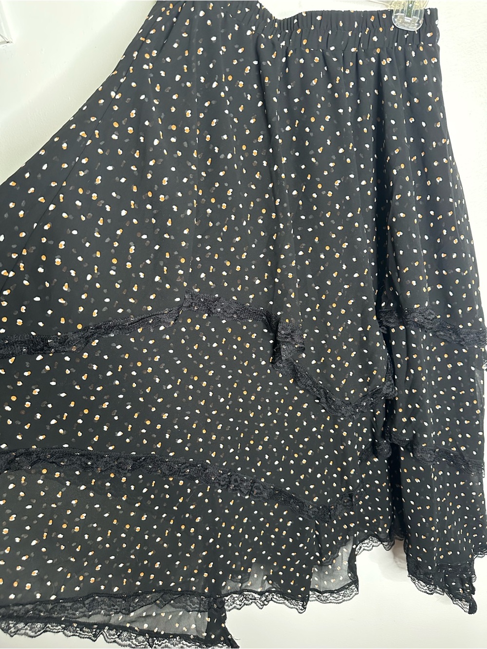Black Tiered Polka Dot Midi Skirt sz medium - Picture 3 of 5